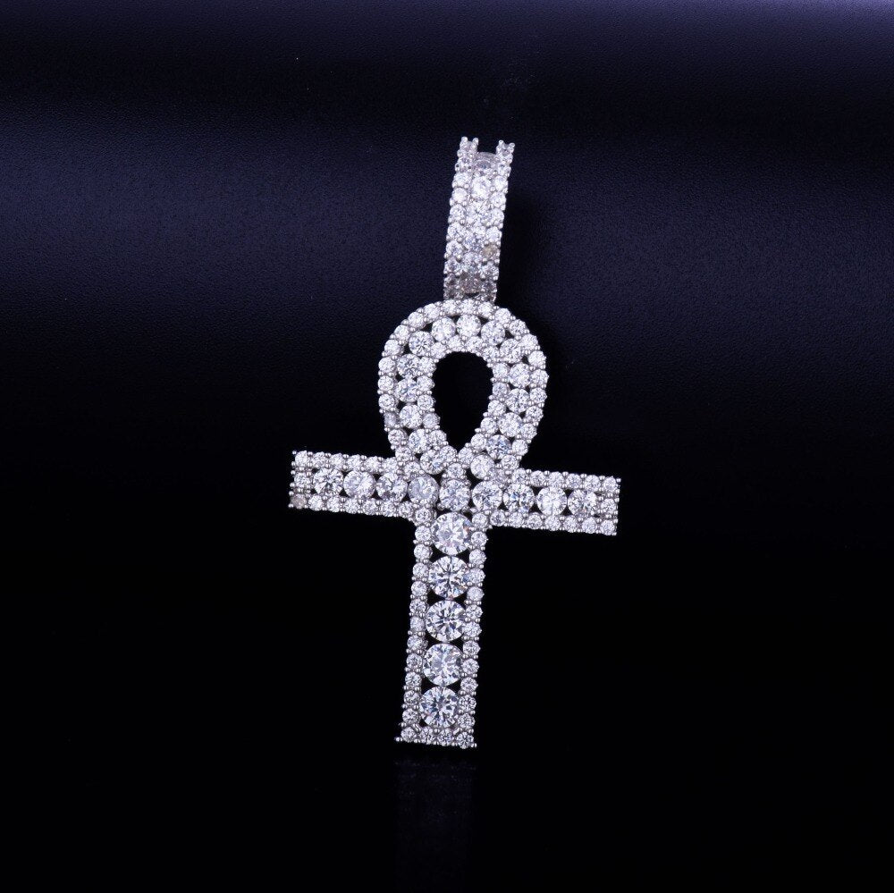 Ankh Cross Pendant Gold Color Copper Material Iced Zircon