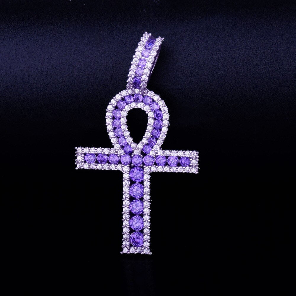 Ankh Cross Pendant Gold Color Copper Material Iced Zircon