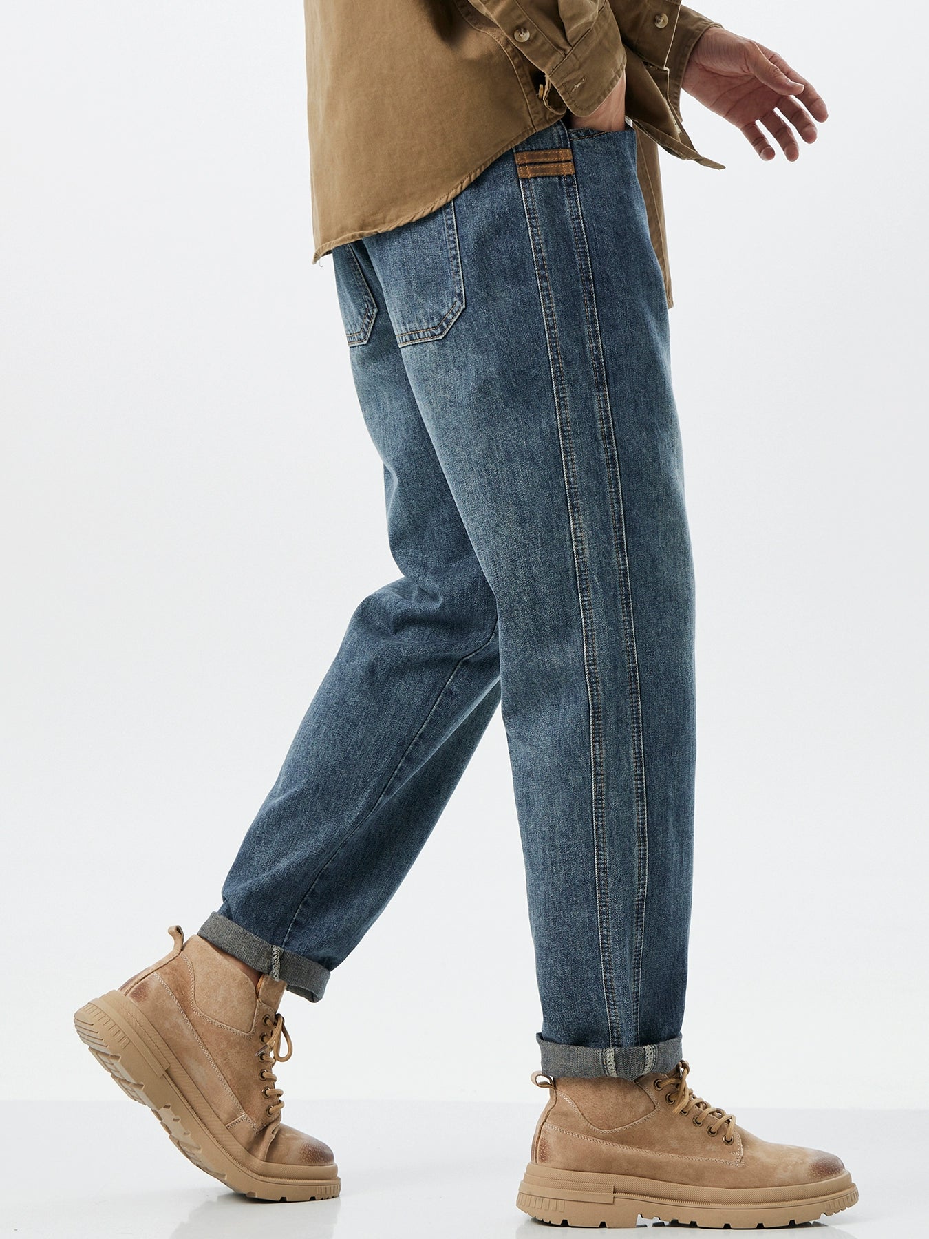 Trendy Japanese Style Washed Straight Blue Jeans