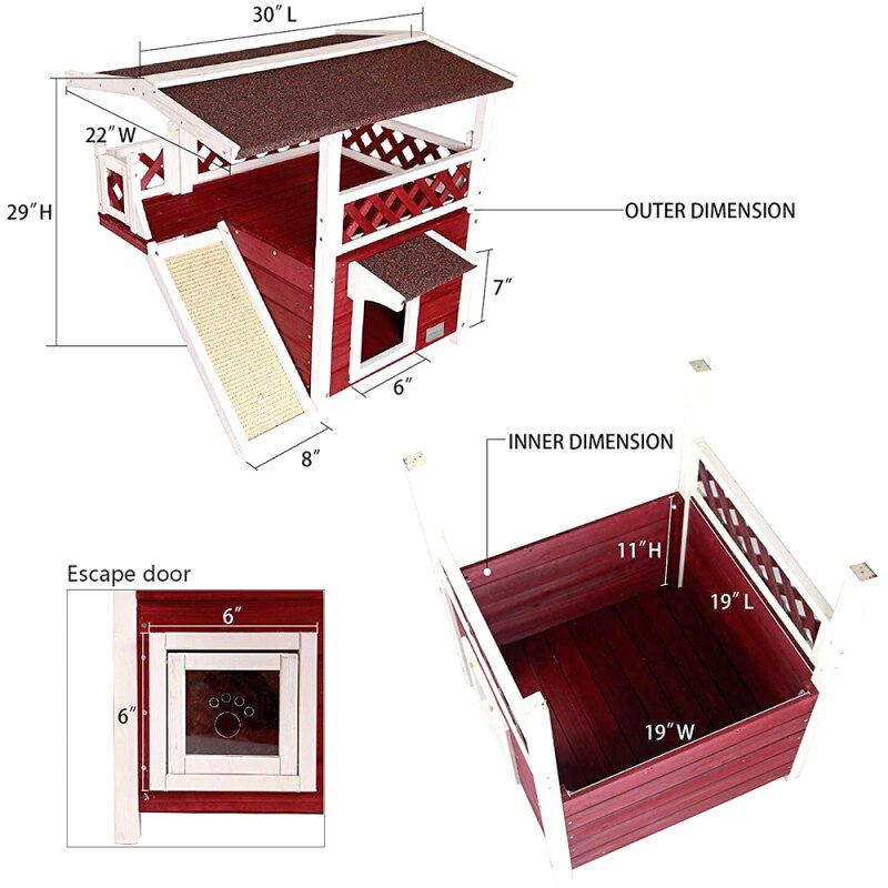 Cat House for Outdoors Weatherproof with Escape Door