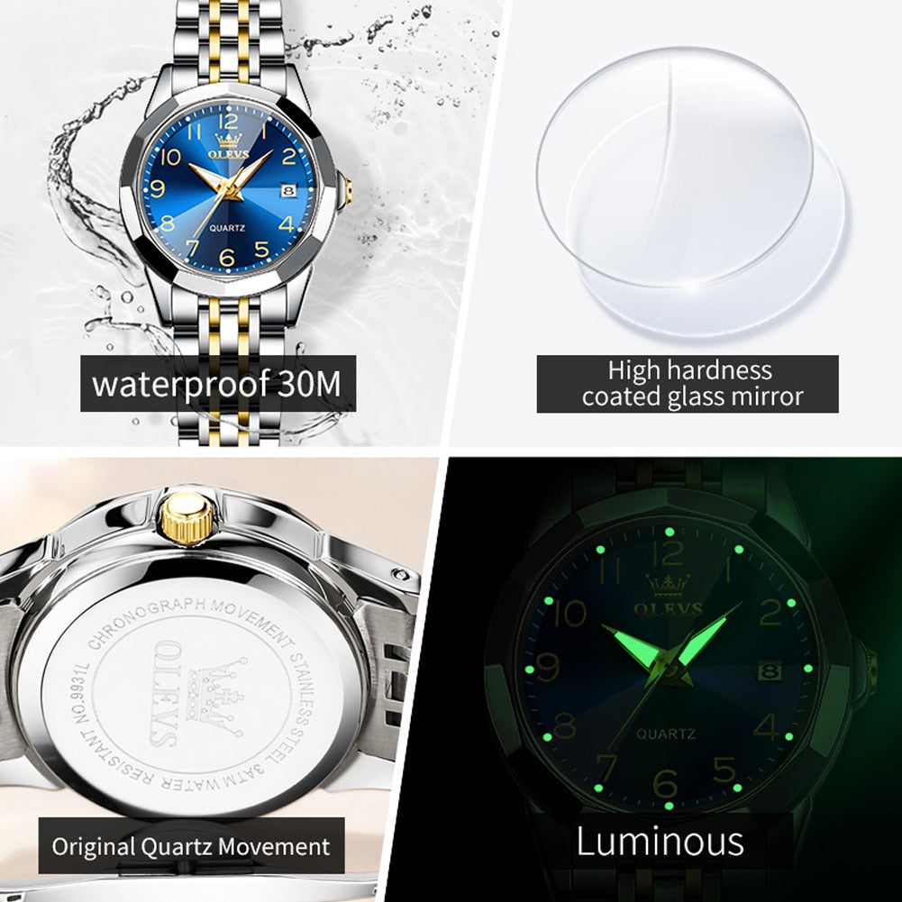 Rhombus Mirror Waterproof Luminous Wristwatch