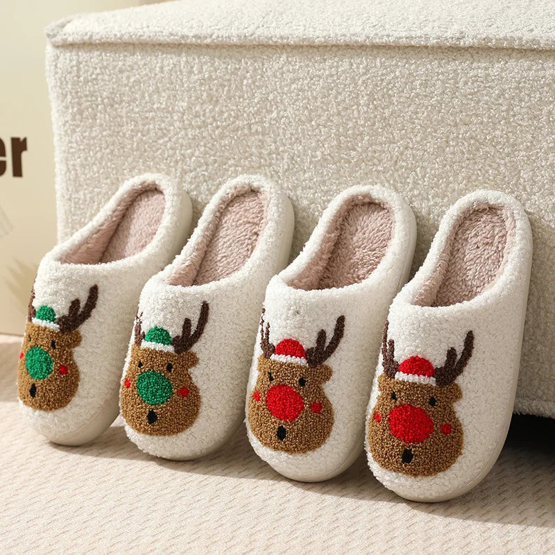 Winter Christmas Deer Cotton Slippers