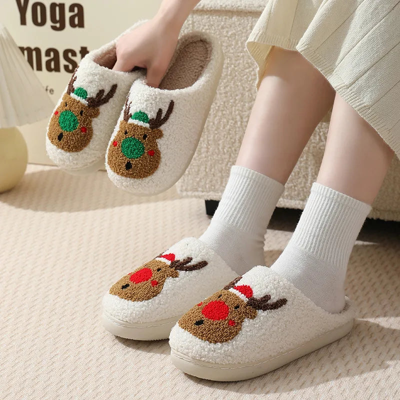 Winter Christmas Deer Cotton Slippers