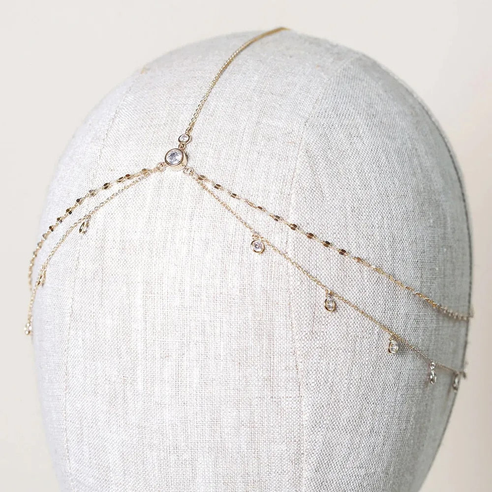 Elegant Round Rhinestone Head Chain