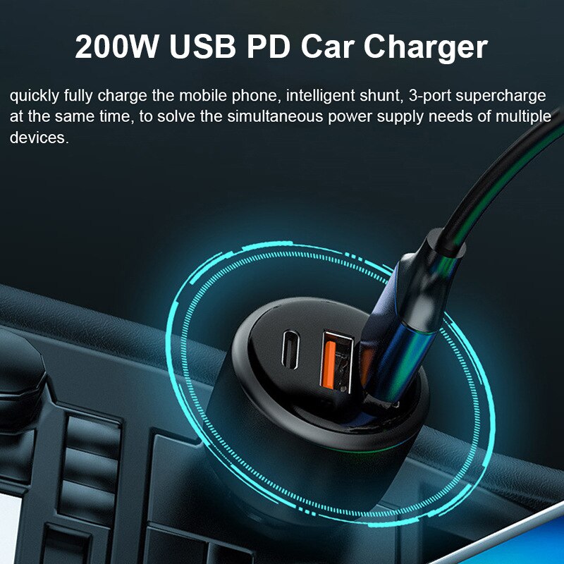 200W USB PD 36W Car Charger Super Fast Charger2.0 100W 65W