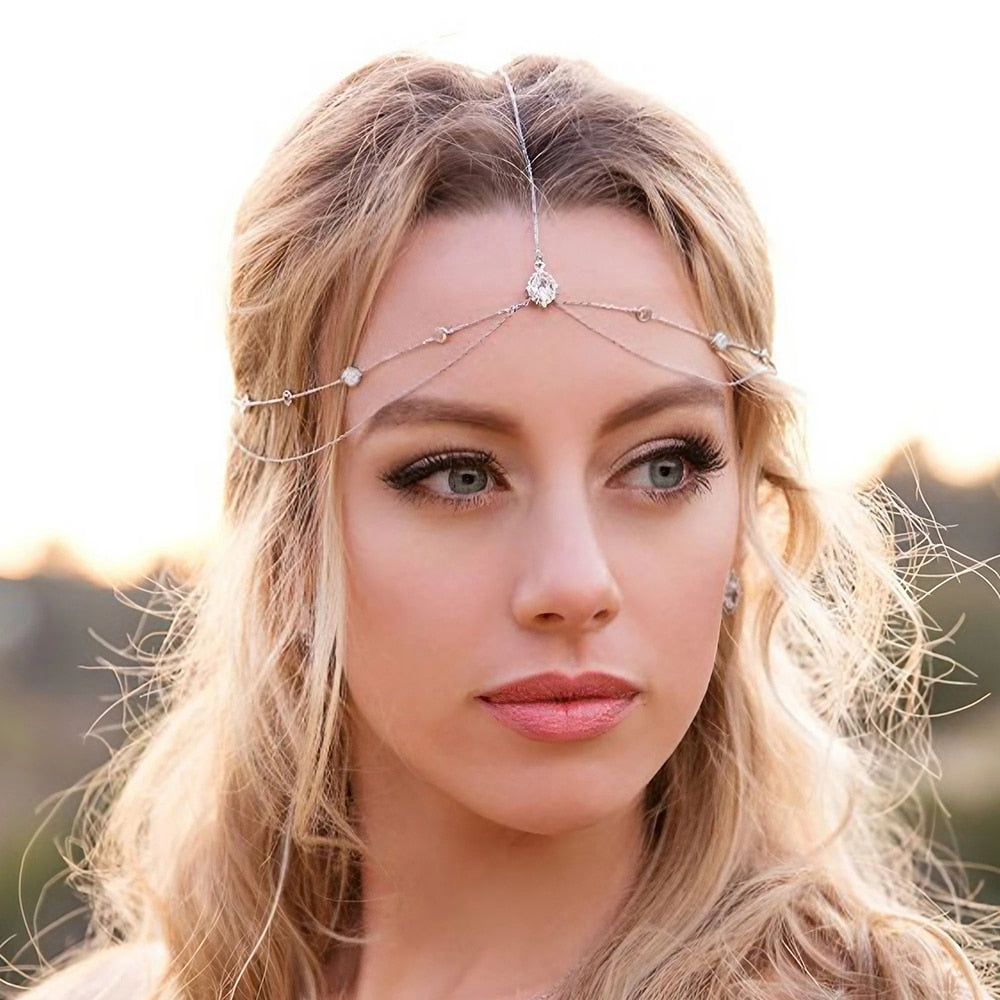 Elegant Round Rhinestone Head Chain