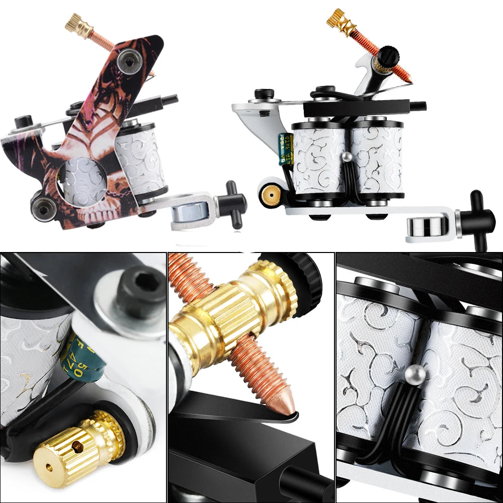 Complete Tattoo Machine Kit Gun with Power Supply Cartridge Needles