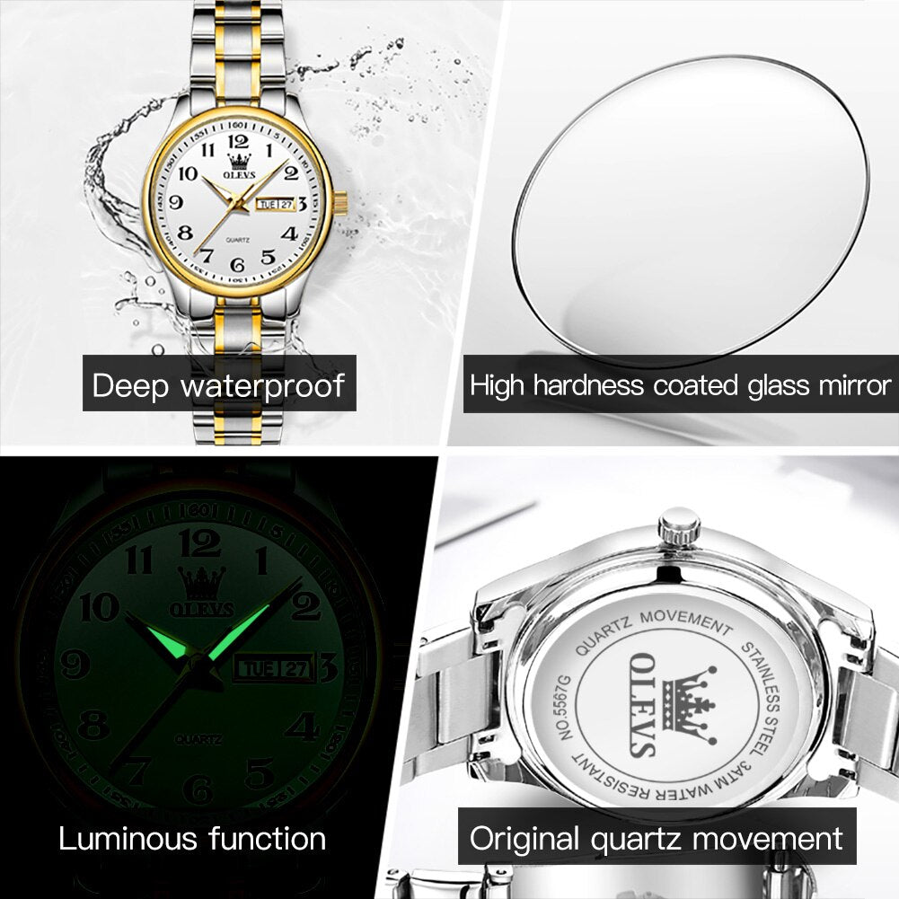 Luxury Quartz Wristwatch Dual Calendar