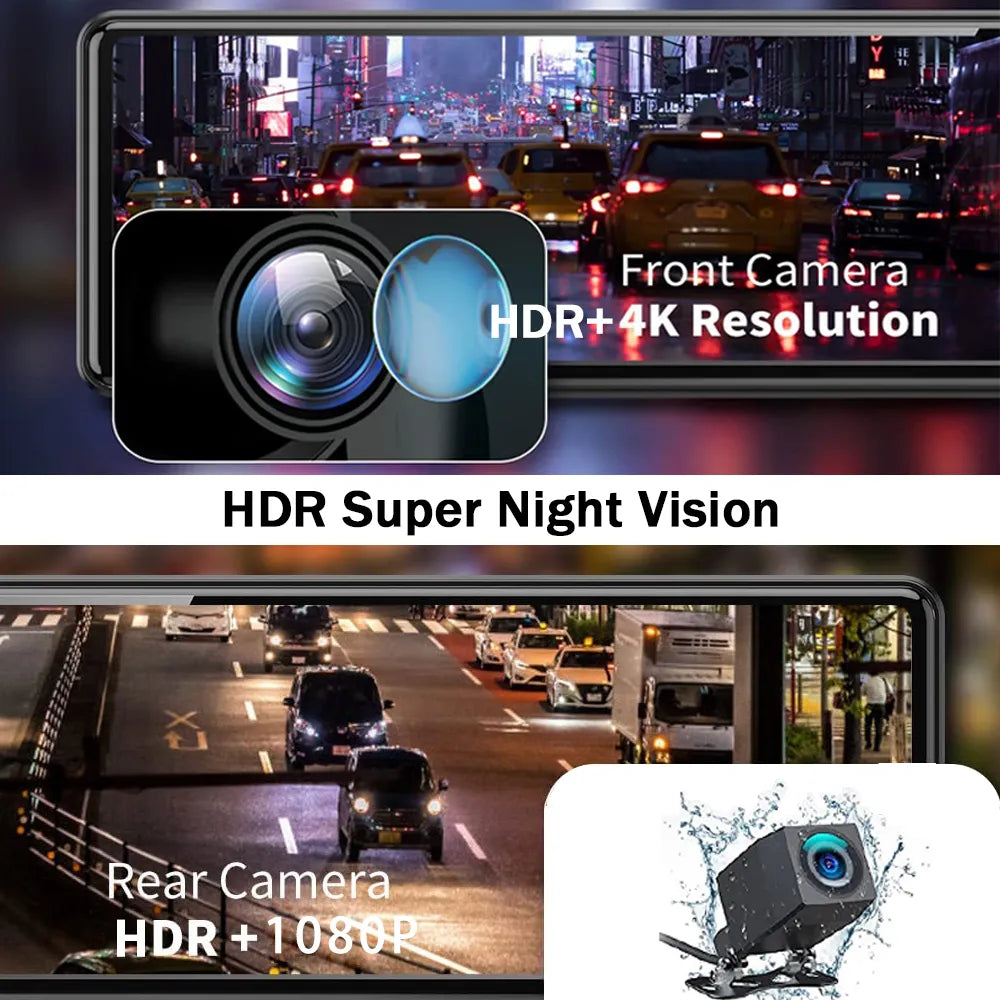 Dash Cam 12 Inch 4K GPS WIFI Car Dvr Mirror Dual Lens Dashcam IPS Screen Car Camera Drive Recorder Stream RearView Mirror