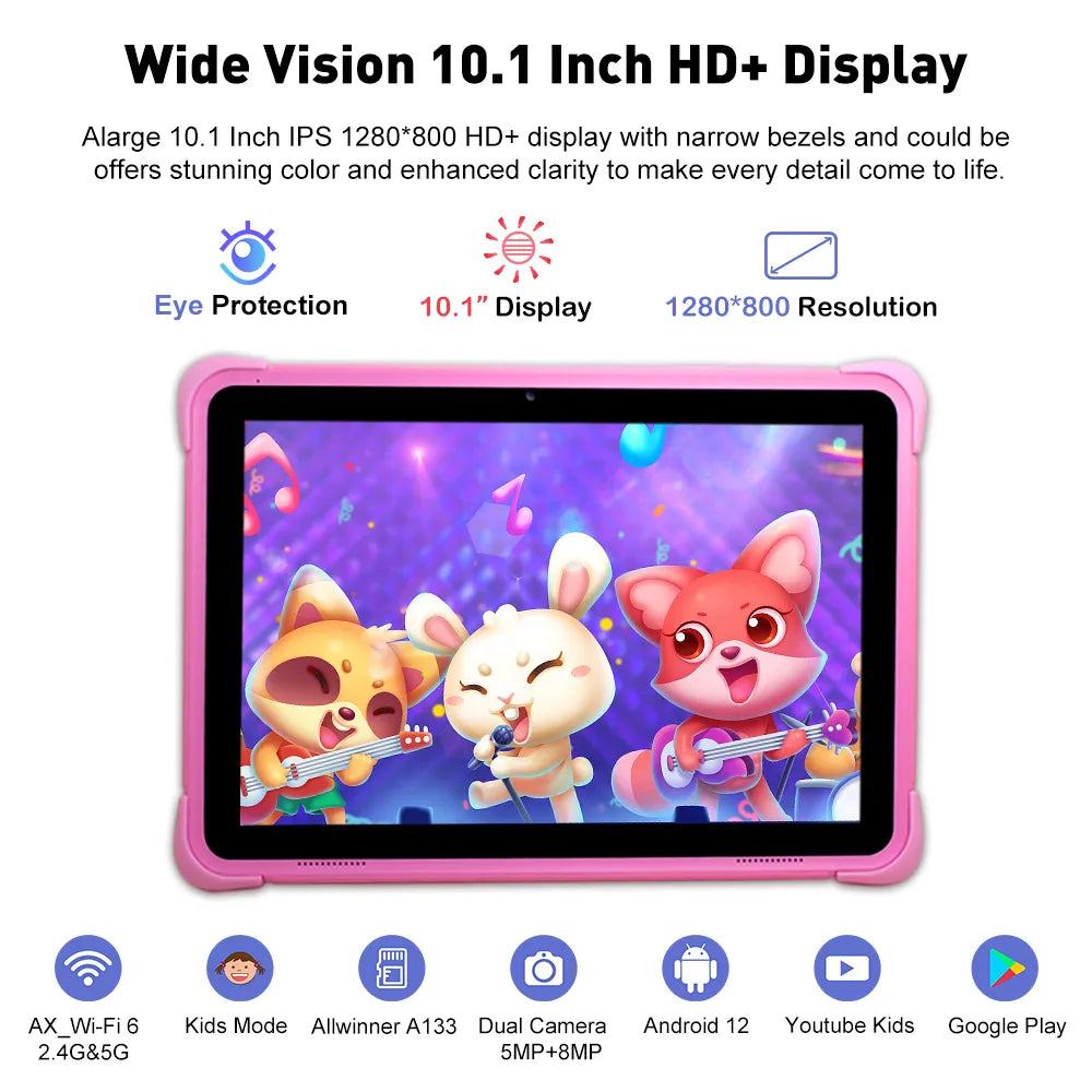 10.1 Inch Children Tablets Android 12 Quad