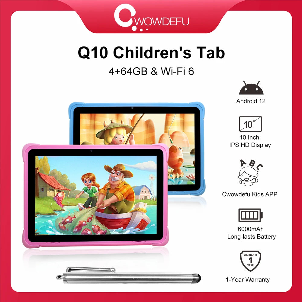 10.1 Inch Children Tablets Android 12 Quad