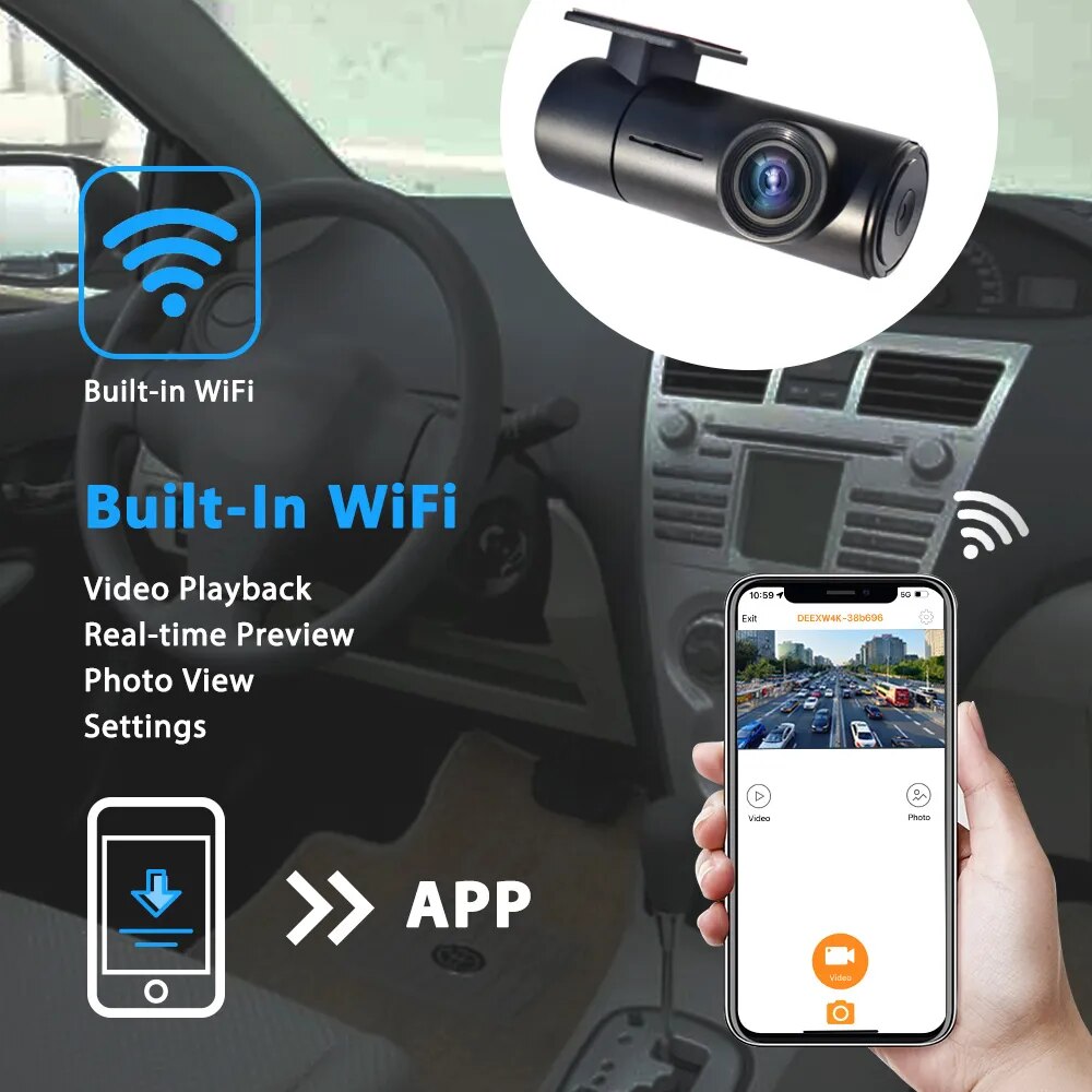 Deelife Dash Cam 4K for Car Camera Dashcam Auto DVR Recorder WiFi Black Box