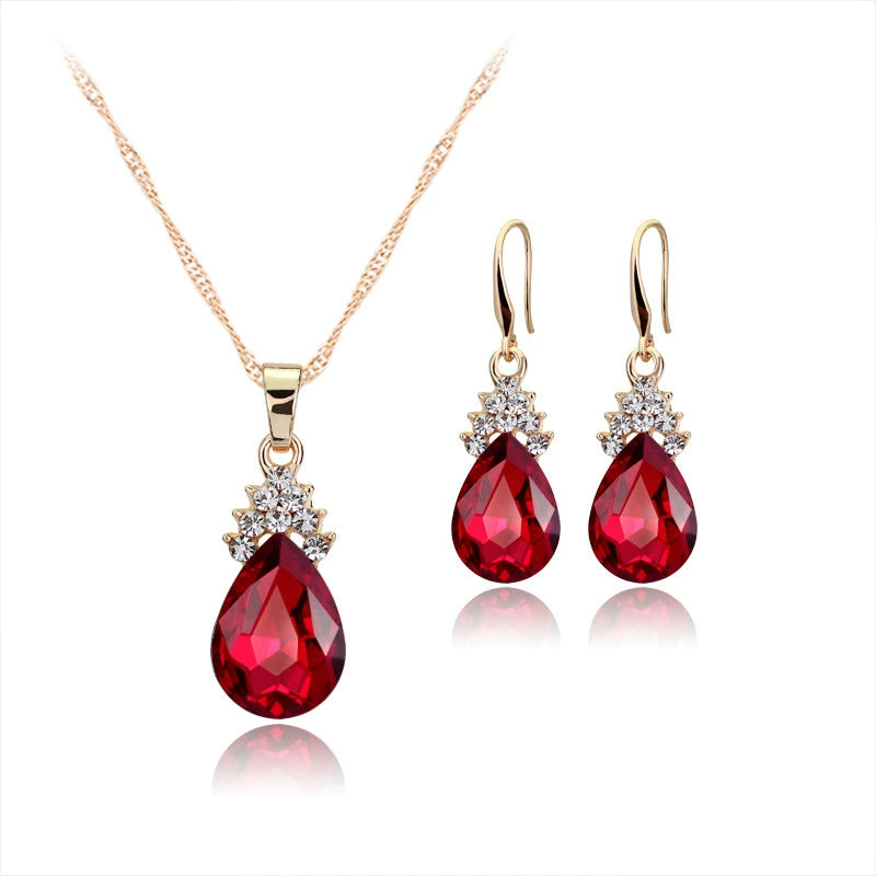 Women's Diamond Crystal Necklace + Earrings