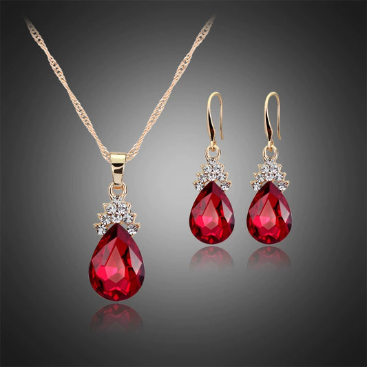 Women's Diamond Crystal Necklace + Earrings