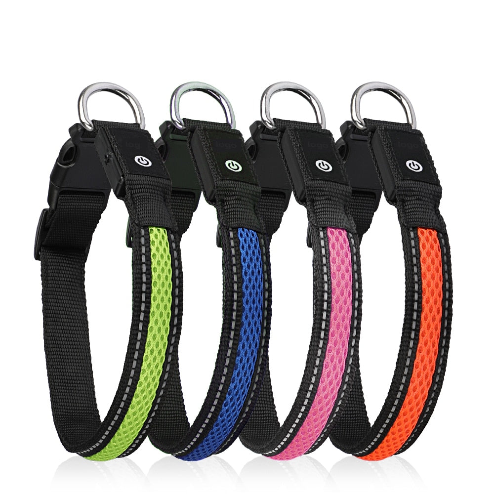 Nylon Dog Collar Flash Night Safety LED Glow Waterproof - optionsgaloreonlinestore