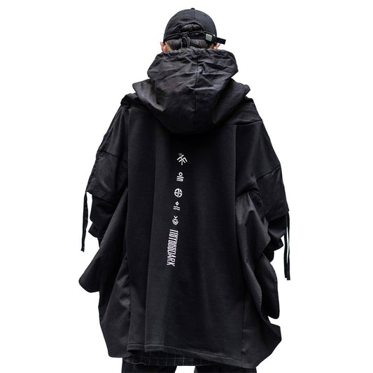 Black Japanese Streetwear Trench Coats Techwear Hoodie Jackets for Men - optionsgaloreonlinestore