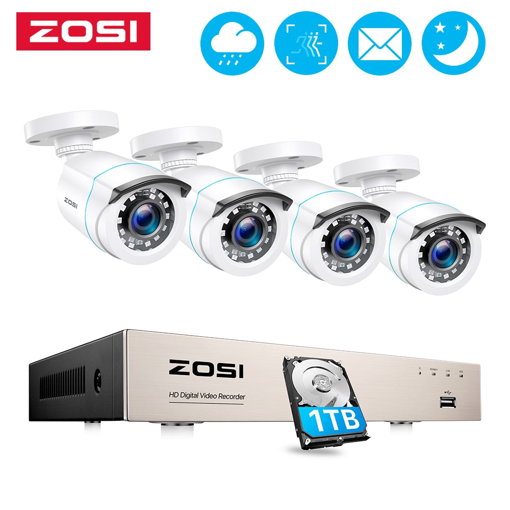 ZOSI 8CH CCTV System H.265+ 5MP Lite HD-TVI DVR kit 1080p 2MP